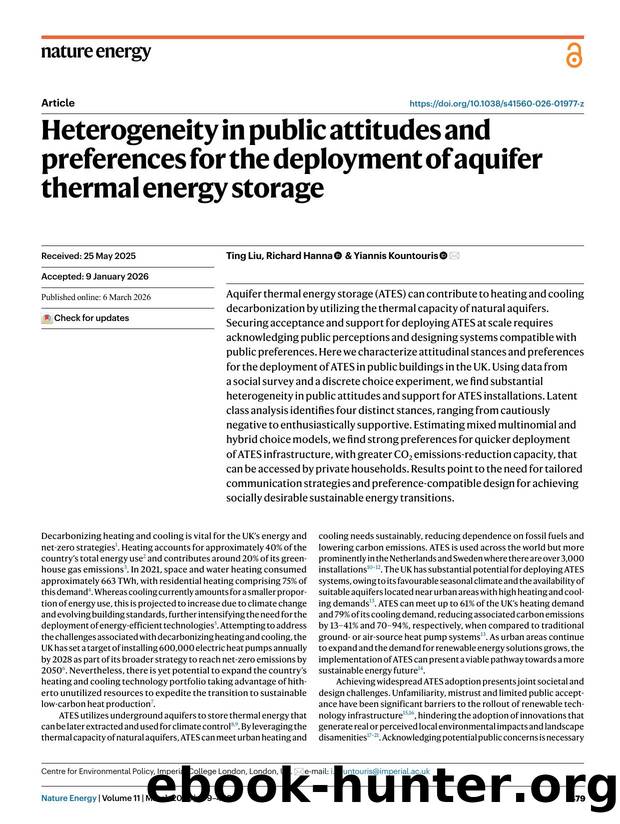 Heterogeneity in public attitudes and preferences for the deployment of aquifer thermal energy storage by Ting Liu & Richard Hanna & Yiannis Kountouris