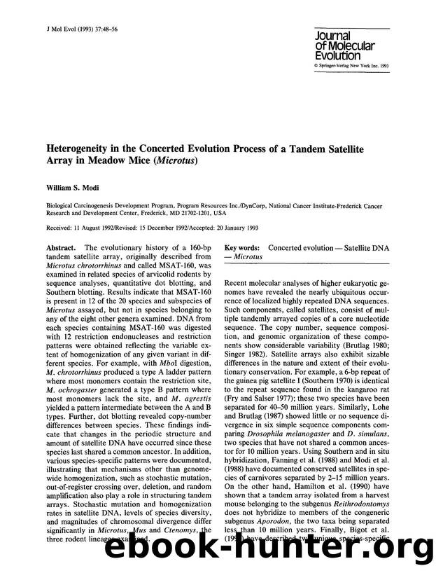 Heterogeneity in the concerted evolution process of a tandem satellite array in meadow mice ( <Emphasis Type="Italic">Microtus <Emphasis>) by Unknown