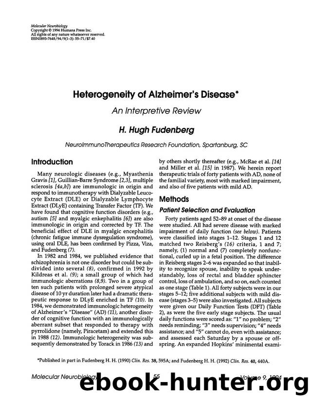 Heterogeneity of Alzheimer's disease by Unknown