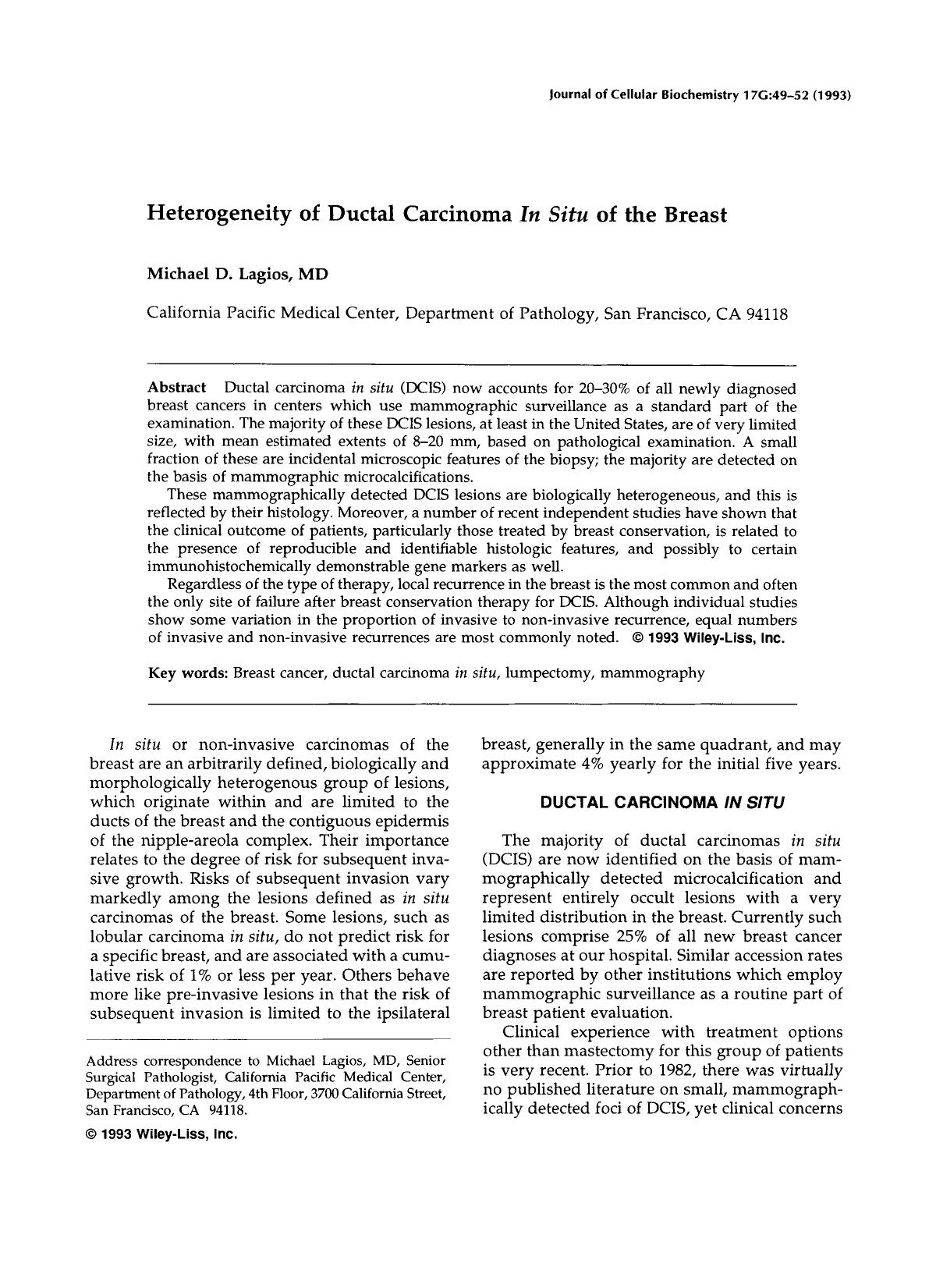 Heterogeneity of ductal carcinoma in situ of the breast by Unknown