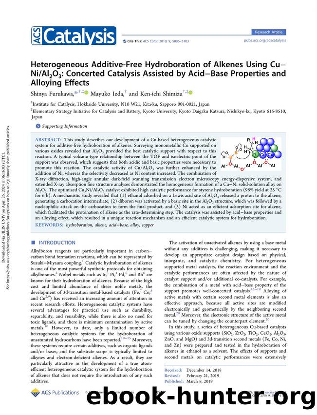 Heterogeneous Additive-Free Hydroboration of Alkenes Using CuâNiAl2O3: Concerted Catalysis Assisted by AcidâBase Properties and Alloying Effects by Shinya Furukawa Mayuko Ieda & Ken-ichi Shimizu