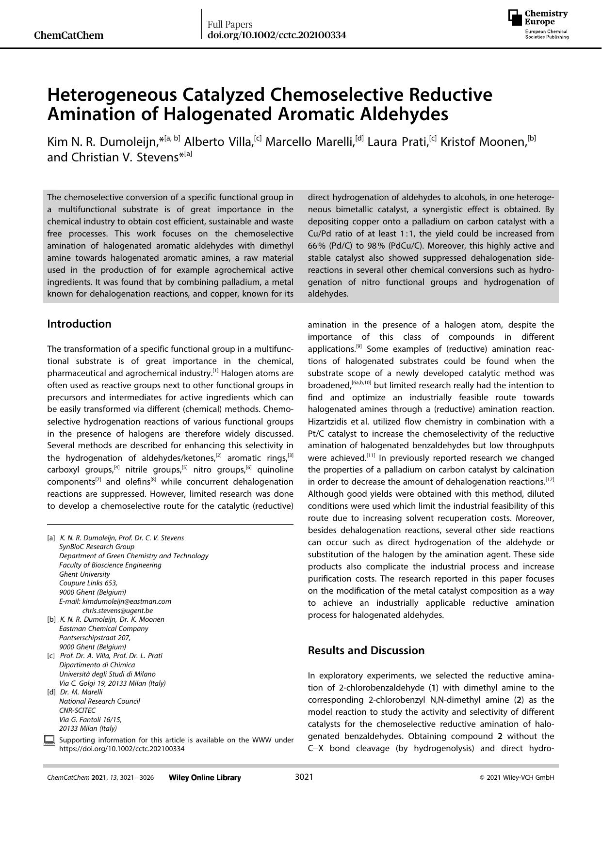 Heterogeneous Catalyzed Chemoselective Reductive Amination of Halogenated Aromatic Aldehydes by Unknown