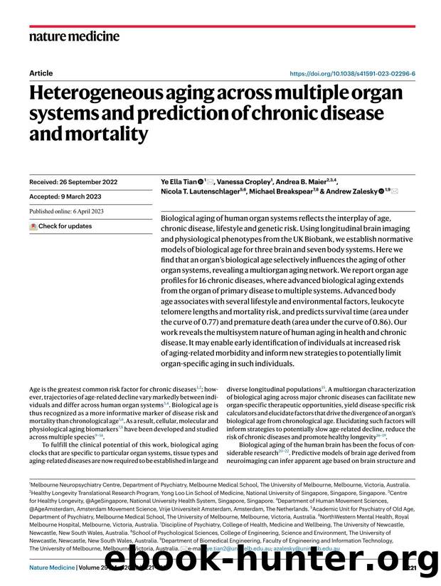 Heterogeneous aging across multiple organ systems and prediction of chronic disease and mortality by unknow