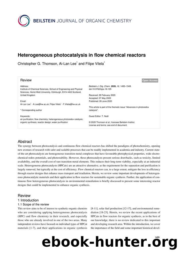 Heterogeneous photocatalysis in flow chemical reactors by Christopher G. Thomson Ai-Lan Lee Filipe Vilela