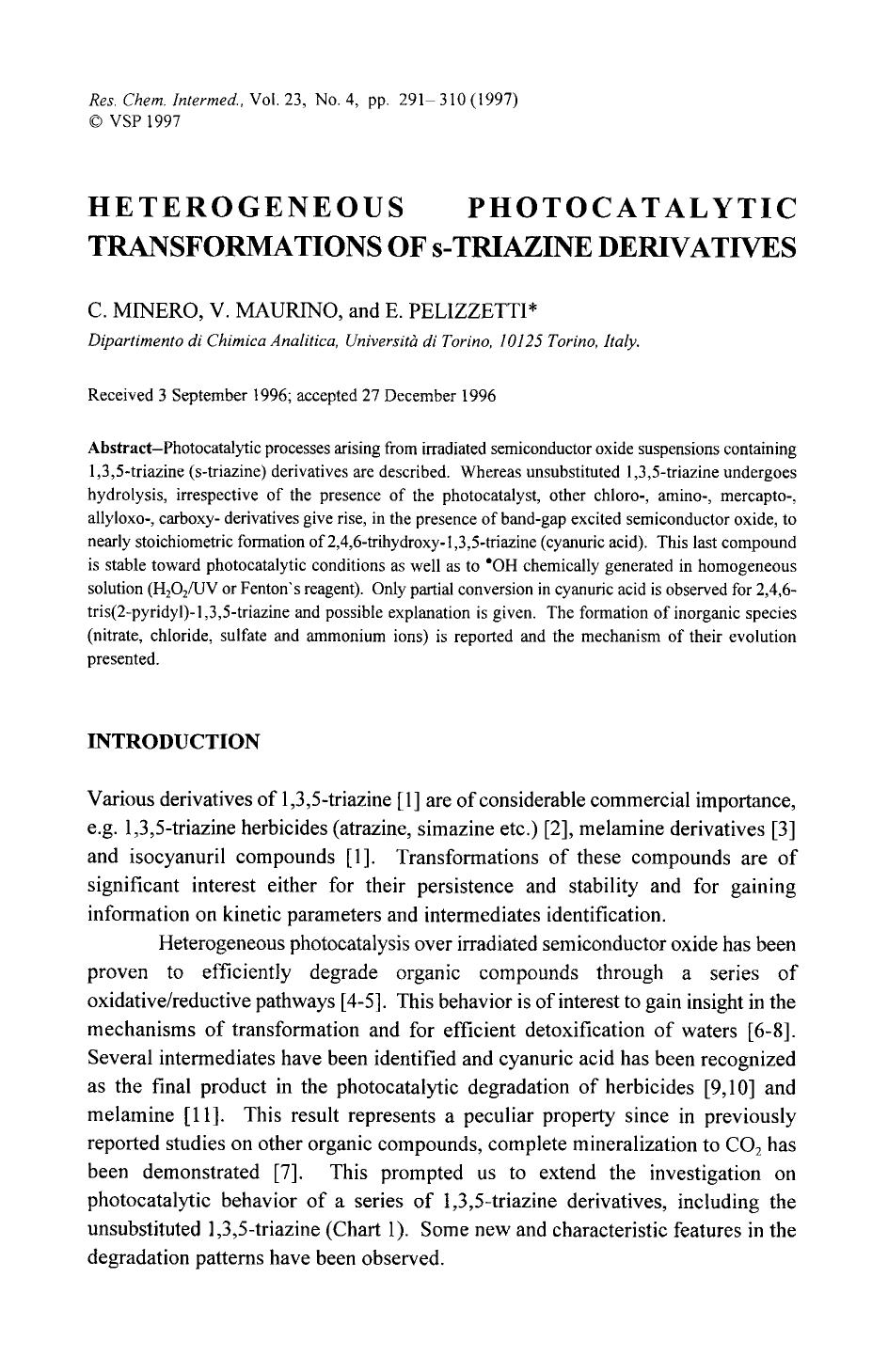 Heterogeneous photocatalytic transformations of s-triazine derivatives by Unknown