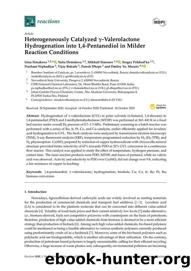 Heterogeneously Catalyzed -Valerolactone Hydrogenation into 1,4-Pentanediol in Milder Reaction Conditions by unknow