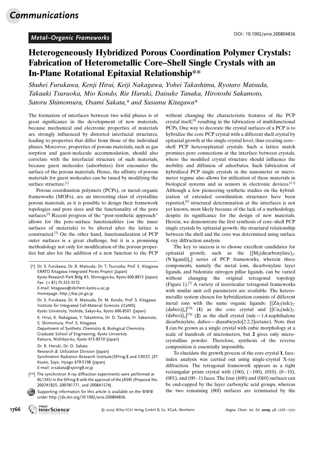 Heterogeneously Hybridized Porous Coordination Polymer Crystals: Fabrication of Heterometallic Core-Shell Single Crystals with an In-Plane Rotational Epitaxial Relationship by Unknown