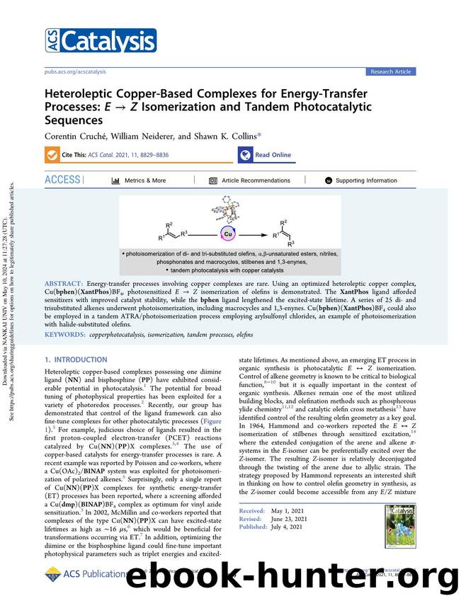 Heteroleptic Copper-Based Complexes for Energy-Transfer Processes: E â Z Isomerization and Tandem Photocatalytic Sequences by Corentin Cruché William Neiderer & Shawn K. Collins
