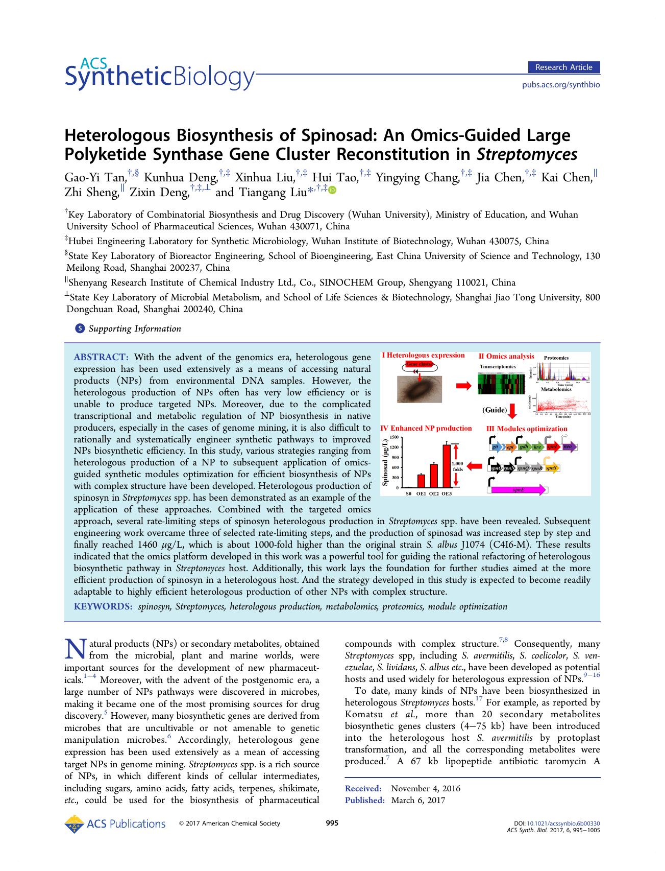 Heterologous Biosynthesis of Spinosad: An Omics-Guided Large Polyketide Synthase Gene Cluster Reconstitution in Streptomyces by unknow
