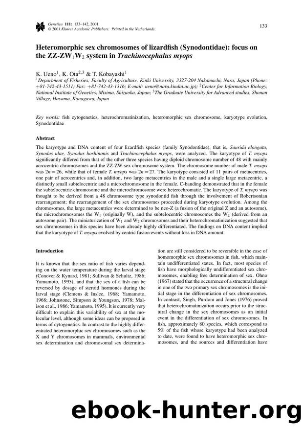 Heteromorphic sex chromosomes of lizardfish (Synodontidae): focus on the ZZ-ZW<Subscript>1<Subscript>W<Subscript>2<Subscript> system in <Emphasis Type="Italic">Trachinocephalus myops<Emphasis> by Unknown