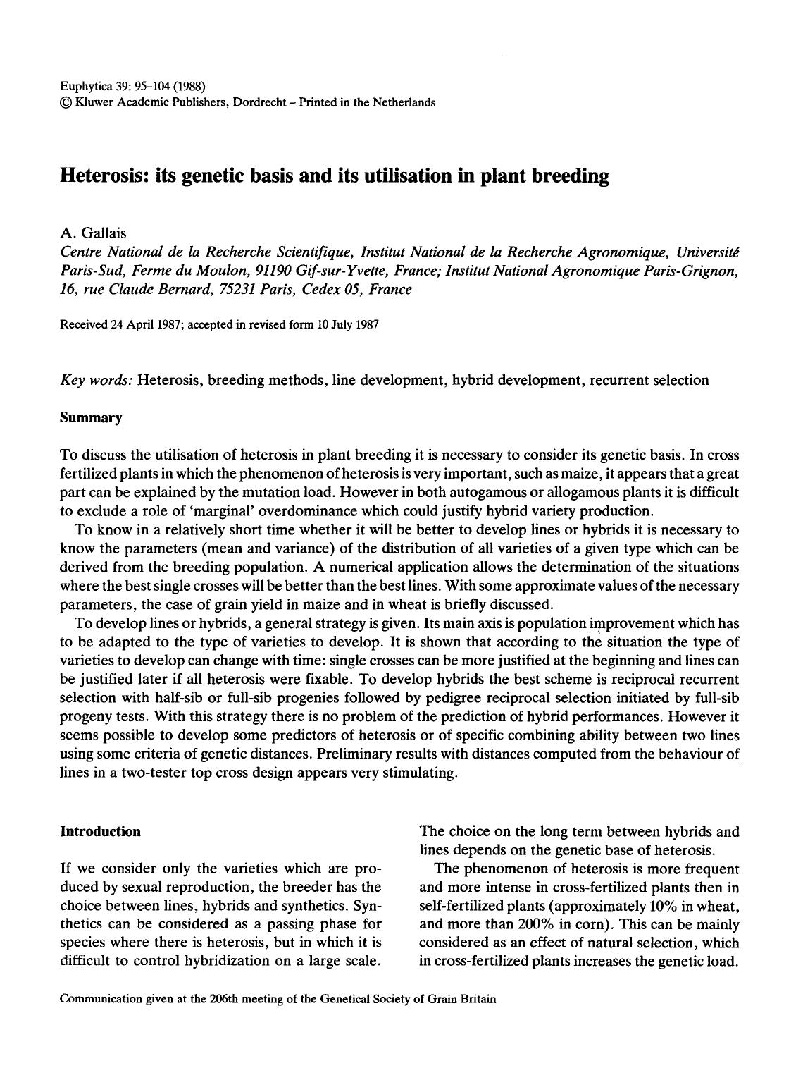Heterosis: its genetic basis and its utilisation in plant breeding by Unknown