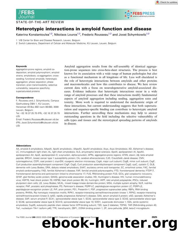 Heterotypic interactions in amyloid function and disease by Unknown