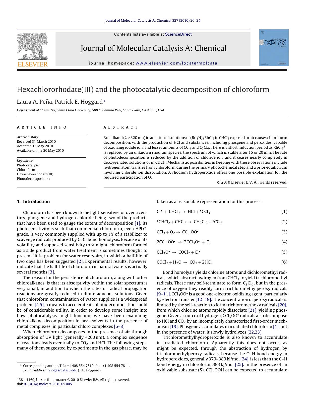 Hexachlororhodate(III) and the photocatalytic decomposition of chloroform by Laura A. PeÃ±a