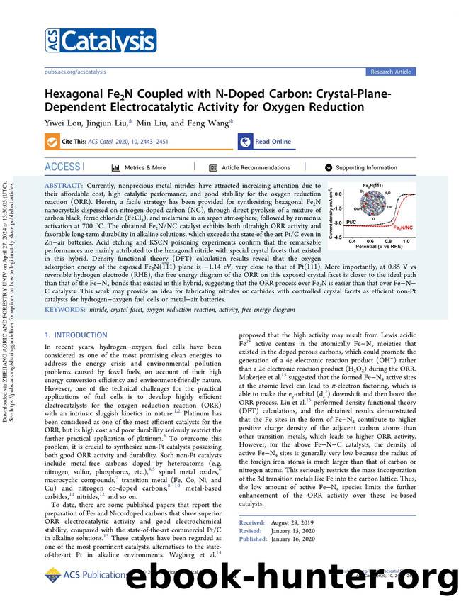 Hexagonal Fe2N Coupled with N-Doped Carbon: Crystal-Plane-Dependent Electrocatalytic Activity for Oxygen Reduction by Yiwei Lou Jingjun Liu Min Liu & Feng Wang