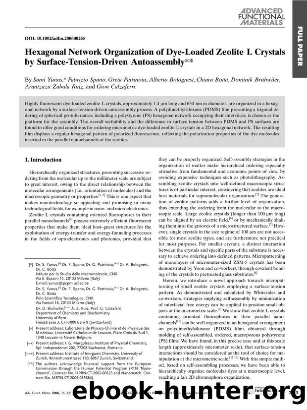 Hexagonal Network Organization of Dye-Loaded Zeolite[thinsp]L Crystals by Surface-Tension Driven Autoassembly by Unknown