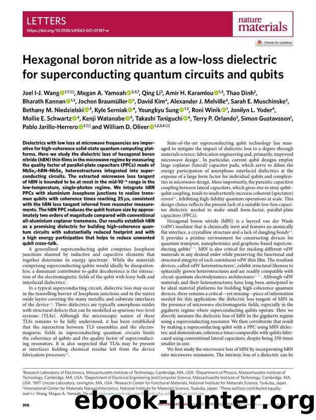 Hexagonal boron nitride as a low-loss dielectric for superconducting quantum circuits and qubits by unknow