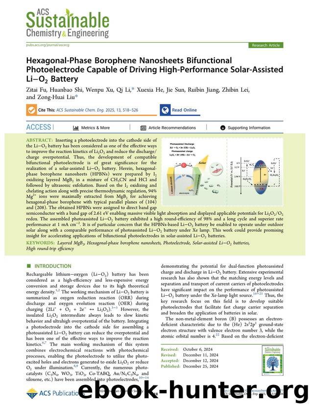 Hexagonal-Phase Borophene Nanosheets Bifunctional Photoelectrode Capable of Driving High-Performance Solar-Assisted LiâO2 Battery by unknow