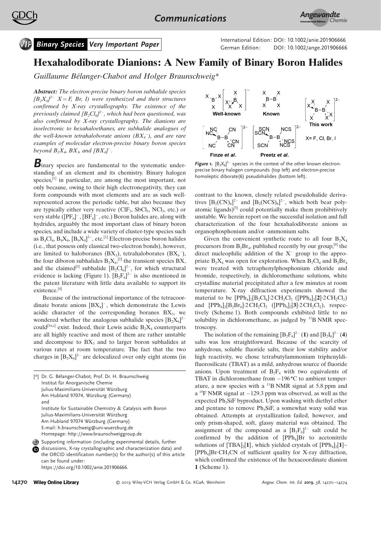Hexahalodiborate Dianions: A New Family of Binary Boron Halides by Unknown