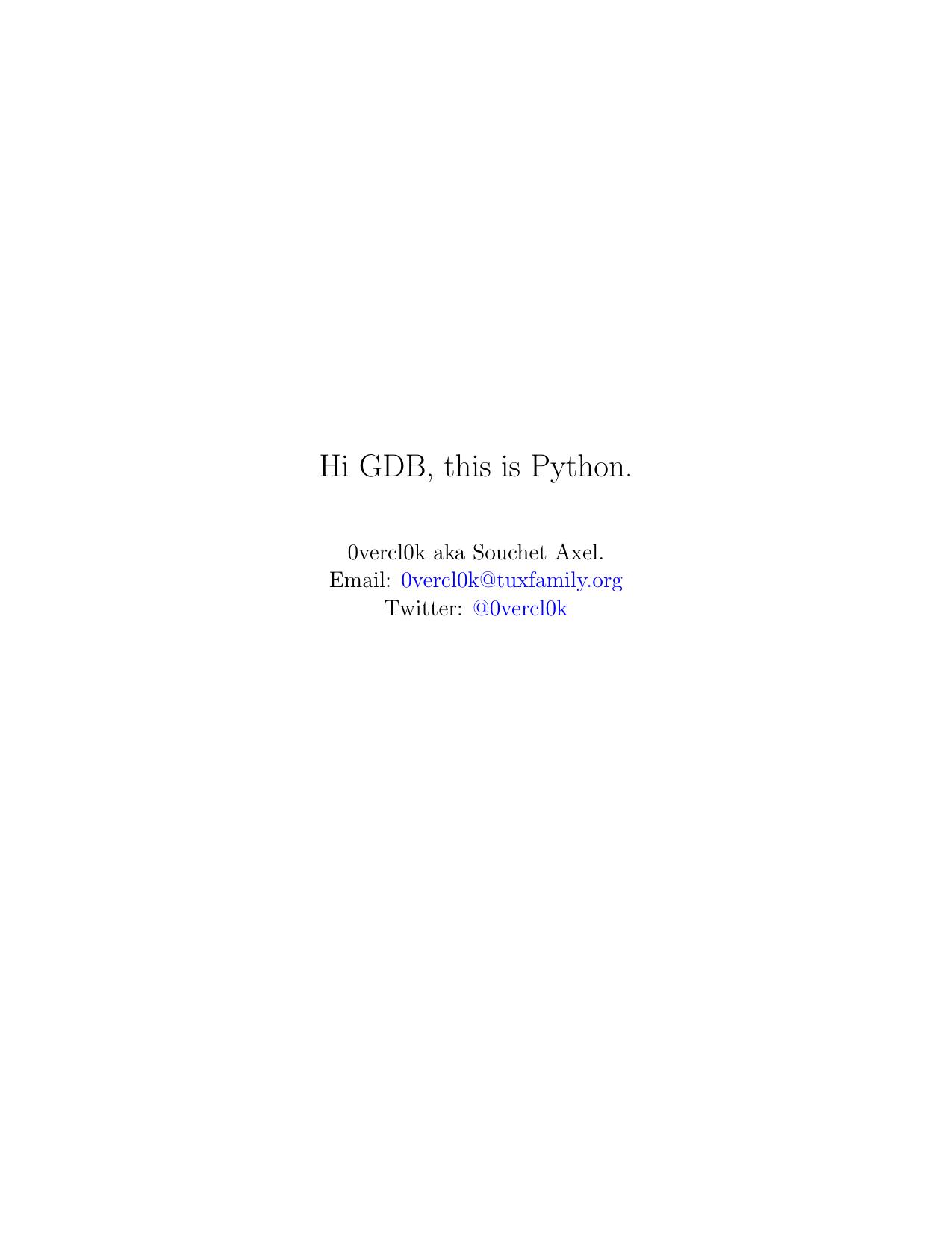 Hi GDB, this is python by Unknown