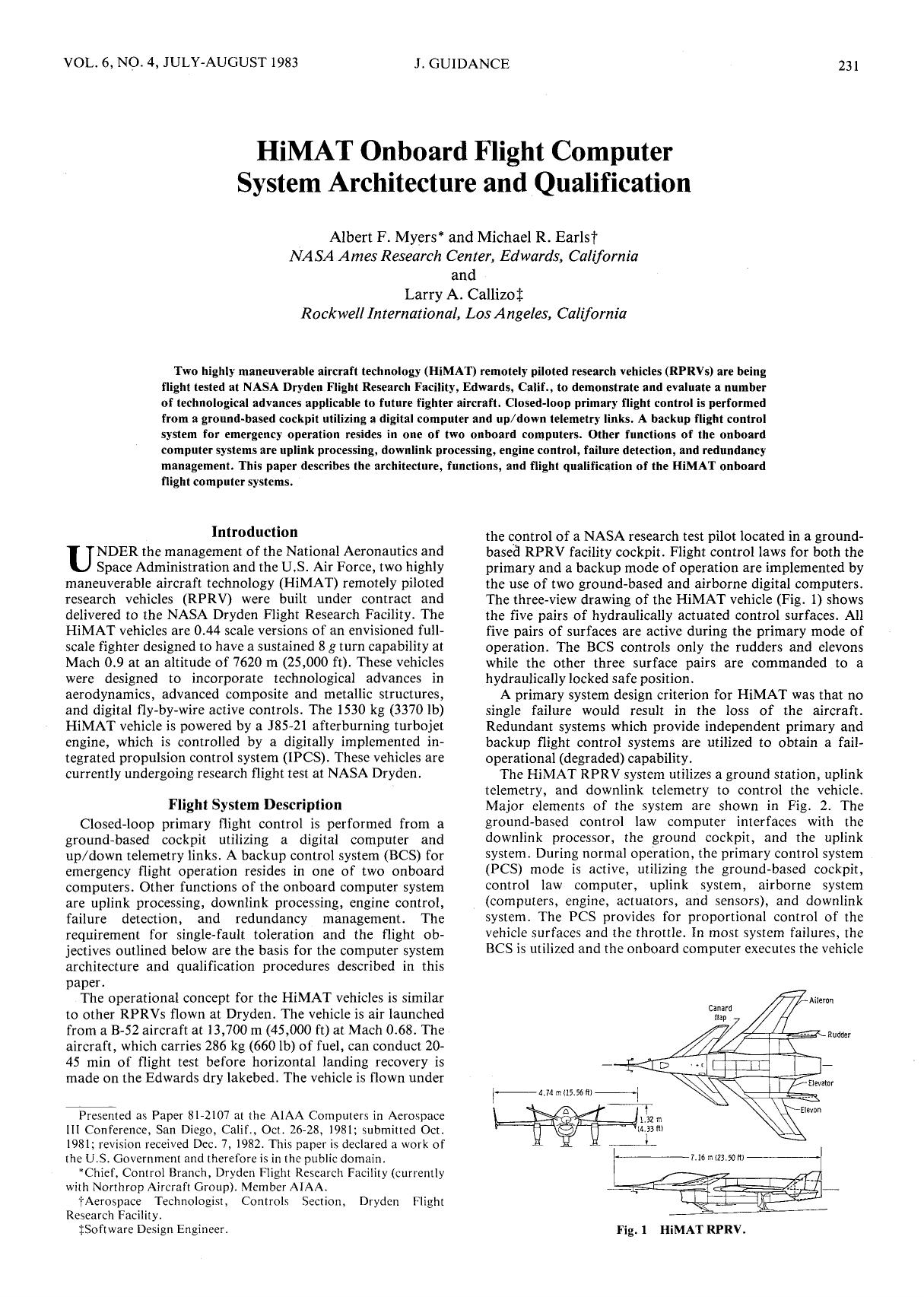 HiMAT onboard flight computer system architecture and qualification by Unknown