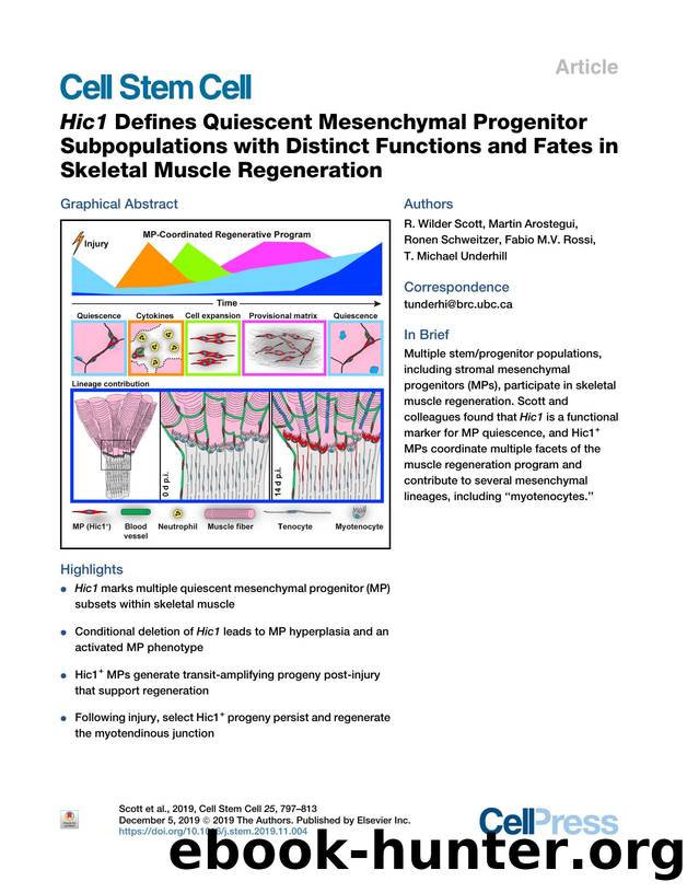 Hic1 Defines Quiescent Mesenchymal Progenitor Subpopulations with Distinct Functions and Fates in Skeletal Muscle Regeneration by R. Wilder Scott & Martin Arostegui & Ronen Schweitzer & Fabio M.V. Rossi & T. Michael Underhill