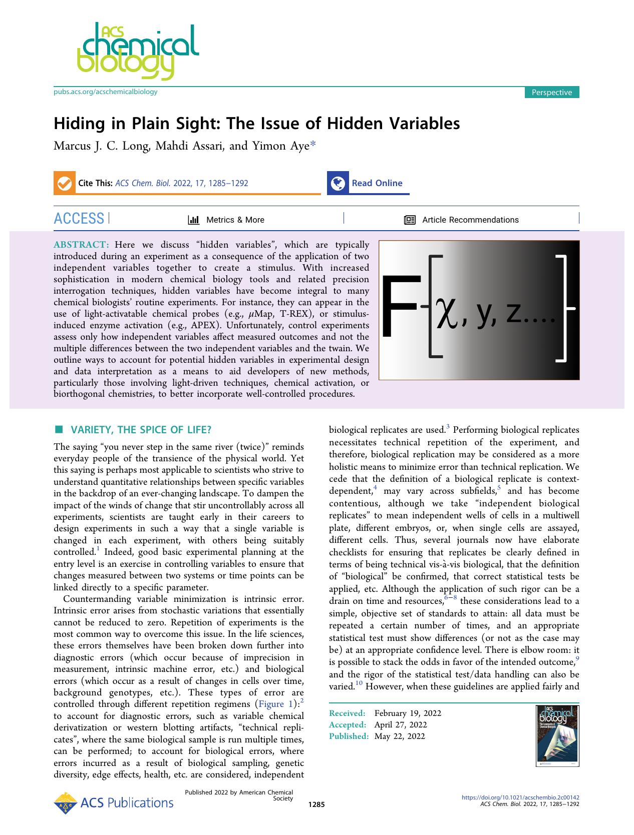 Hiding in Plain Sight: The Issue of Hidden Variables by Marcus J. C. Long Mahdi Assari and Yimon Aye