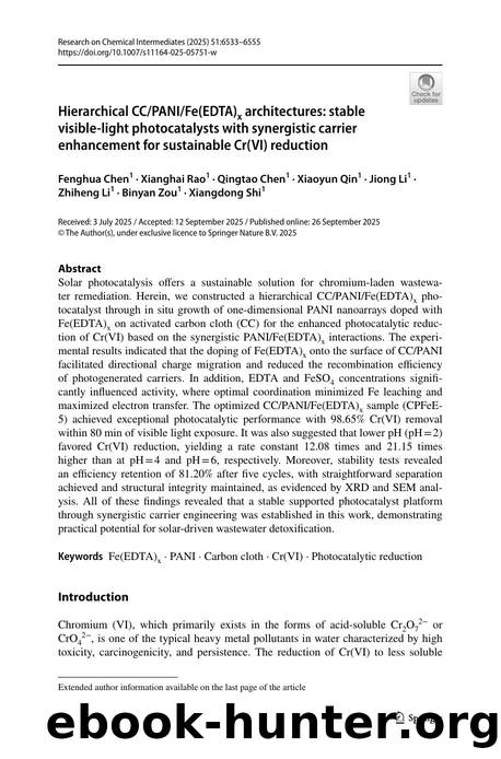 Hierarchical CCPANIFe(EDTA)x architectures: stable visible-light photocatalysts with synergistic carrier enhancement for sustainable Cr(VI) reduction by unknow