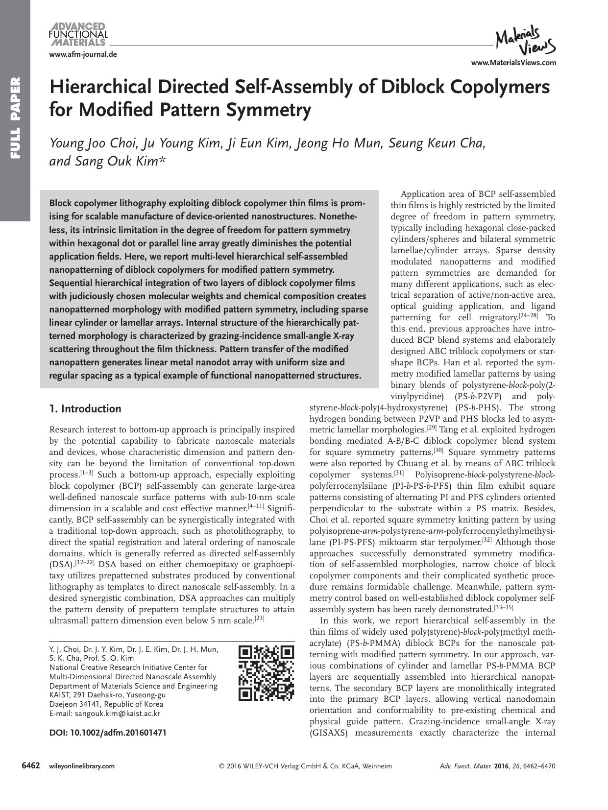 Hierarchical Directed Self‐Assembly of Diblock Copolymers for Modified Pattern Symmetry by Unknown