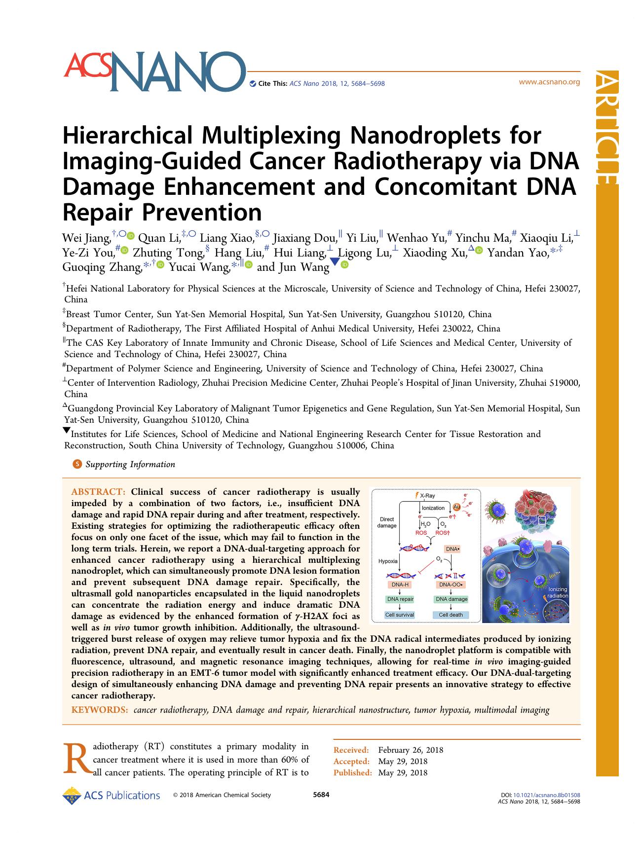 Hierarchical Multiplexing Nanodroplets for Imaging-Guided Cancer Radiotherapy via DNA Damage Enhancement and Concomitant DNA Repair Prevention by unknow