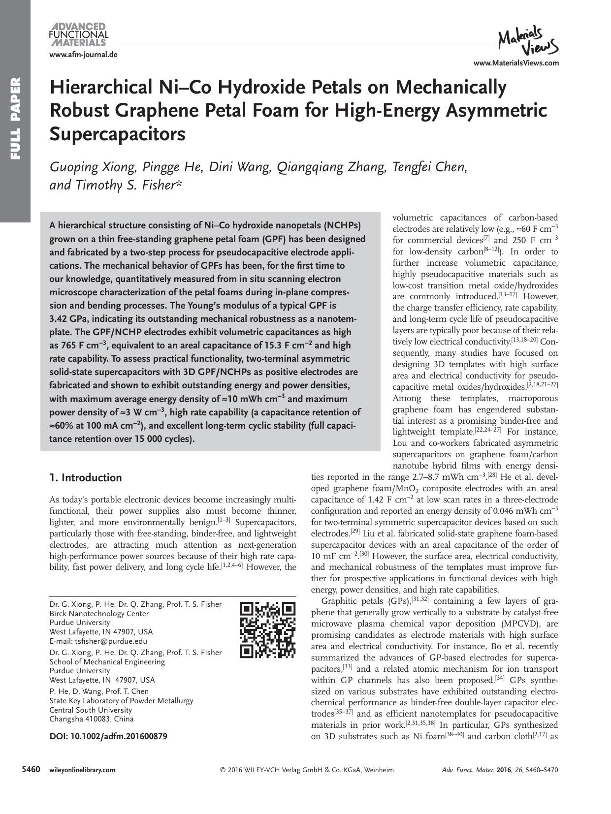 Hierarchical Ni–Co Hydroxide Petals on Mechanically Robust Graphene Petal Foam for High‐Energy Asymmetric Supercapacitors by Unknown