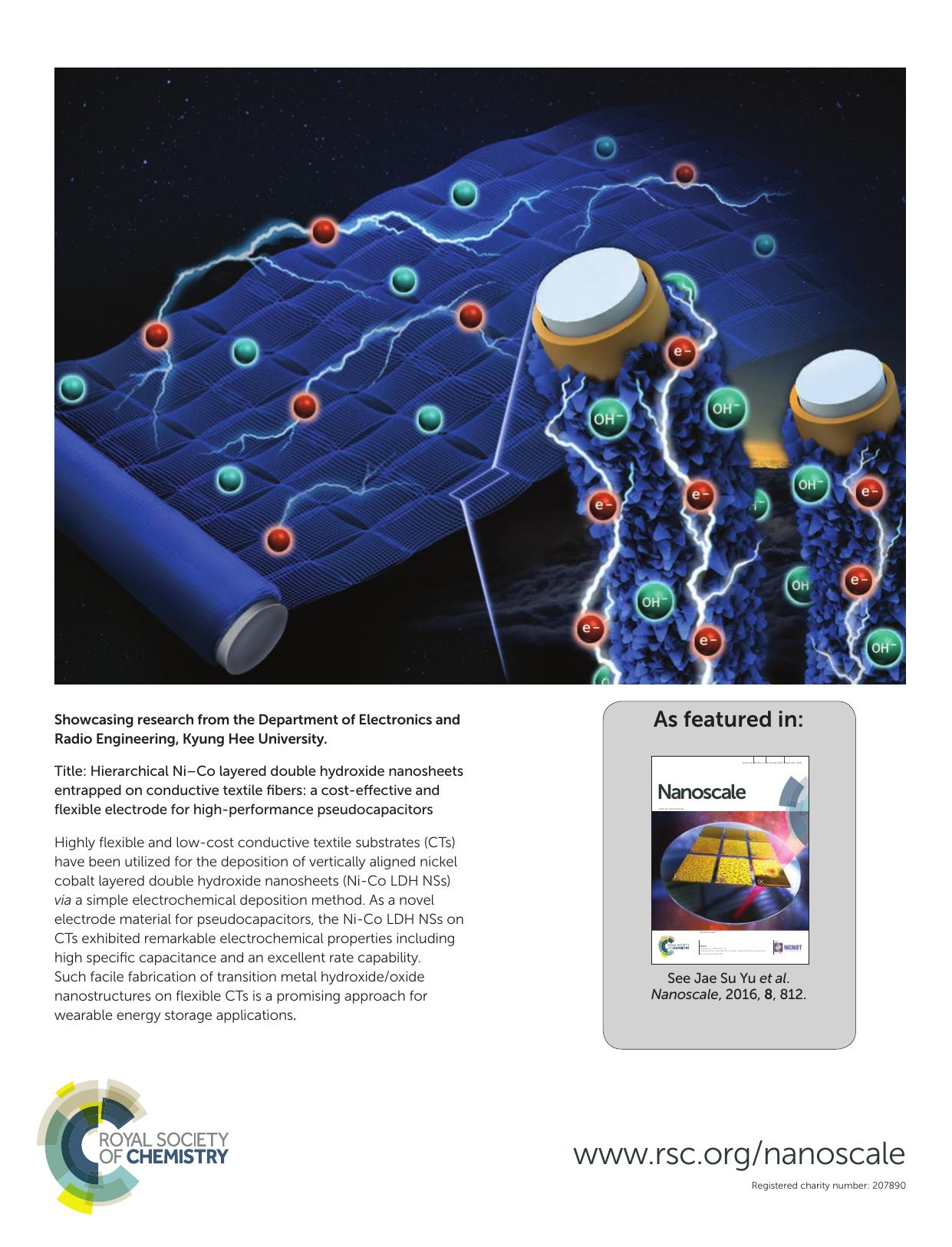 Hierarchical NiâCo layered double hydroxide nanosheets entrapped on conductive textile fibers: a cost-effective and flexible electrode for high-performance pseudocapacitors by Goli Nagaraju G. Seeta Rama Raju Yeong Hwan Ko Jae Su Yu