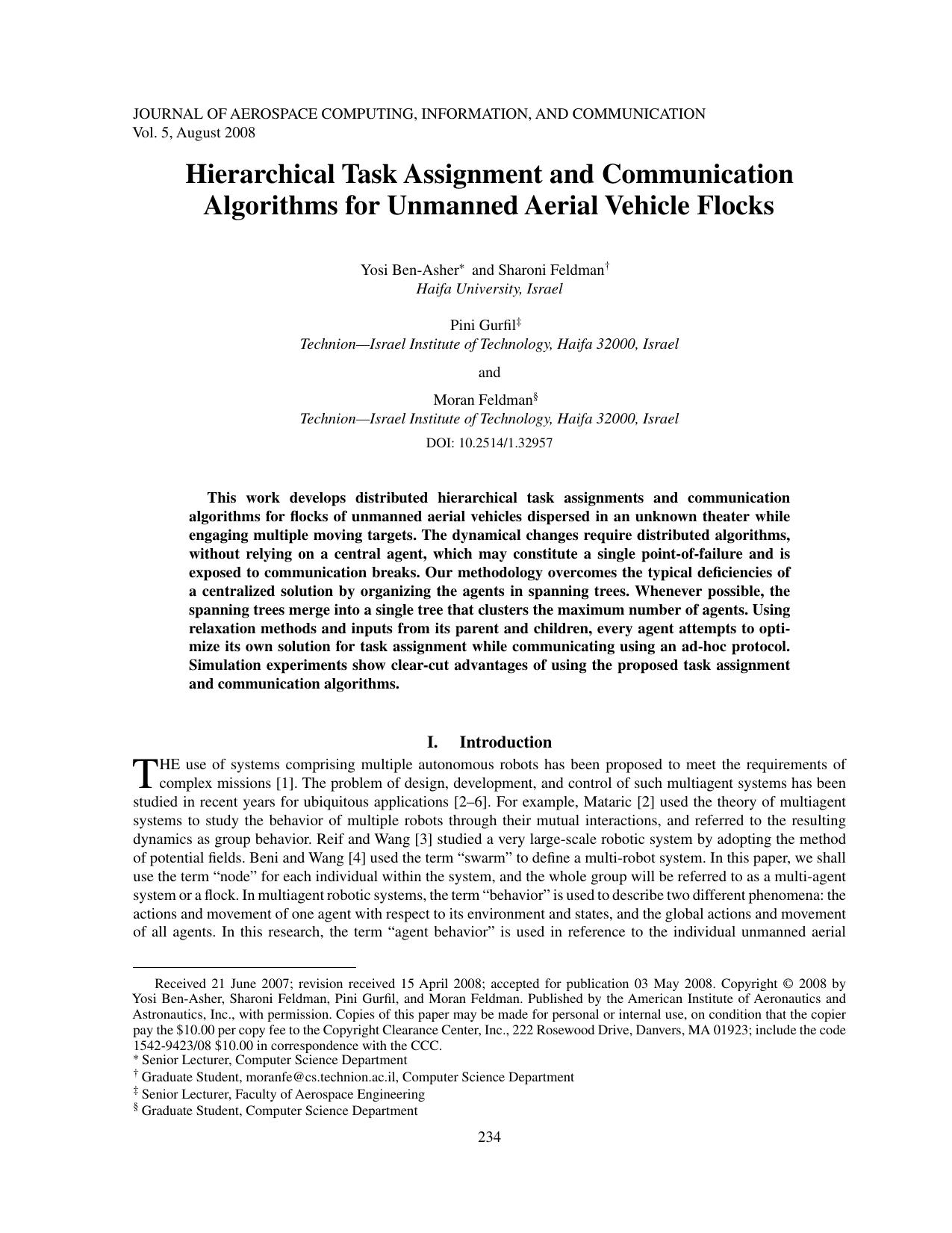 Hierarchical Task Assignment and Communication Algorithms for Unmanned Aerial Vehicle Flocks by Unknown