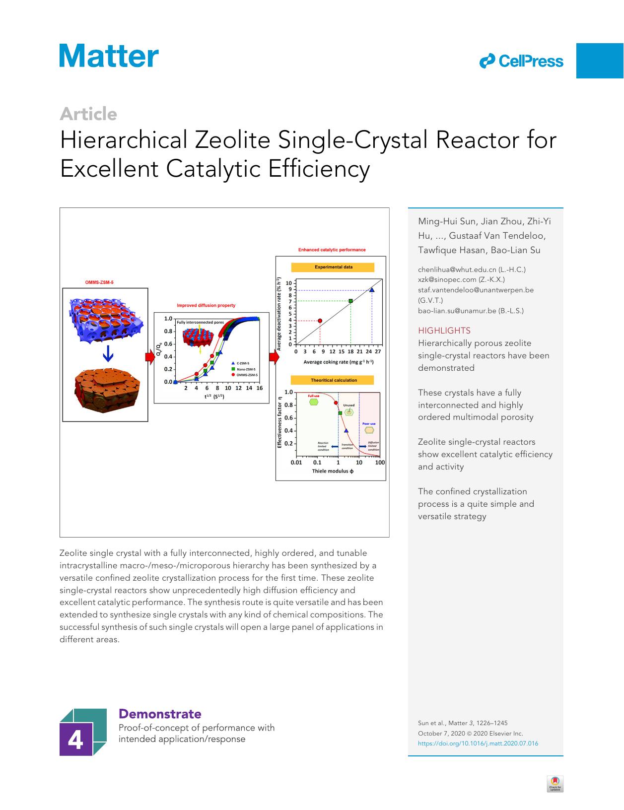 Hierarchical Zeolite Single-Crystal Reactor for Excellent Catalytic Efficiency by unknow