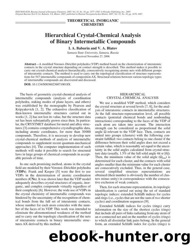 Hierarchical crystal-chemical analysis of binary intermetallic compounds by Unknown