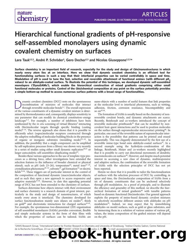 Hierarchical functional gradients of pH-responsive self-assembled monolayers using dynamic covalent chemistry on surfaces by Lara Tauk & André P. Schröder & Gero Decher & Nicolas Giuseppone