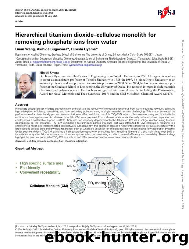 Hierarchical titanium dioxideâcellulose monolith for removing phosphate ions from water by Guan Wang & Akihide Sugawara & Hiroshi Uyama