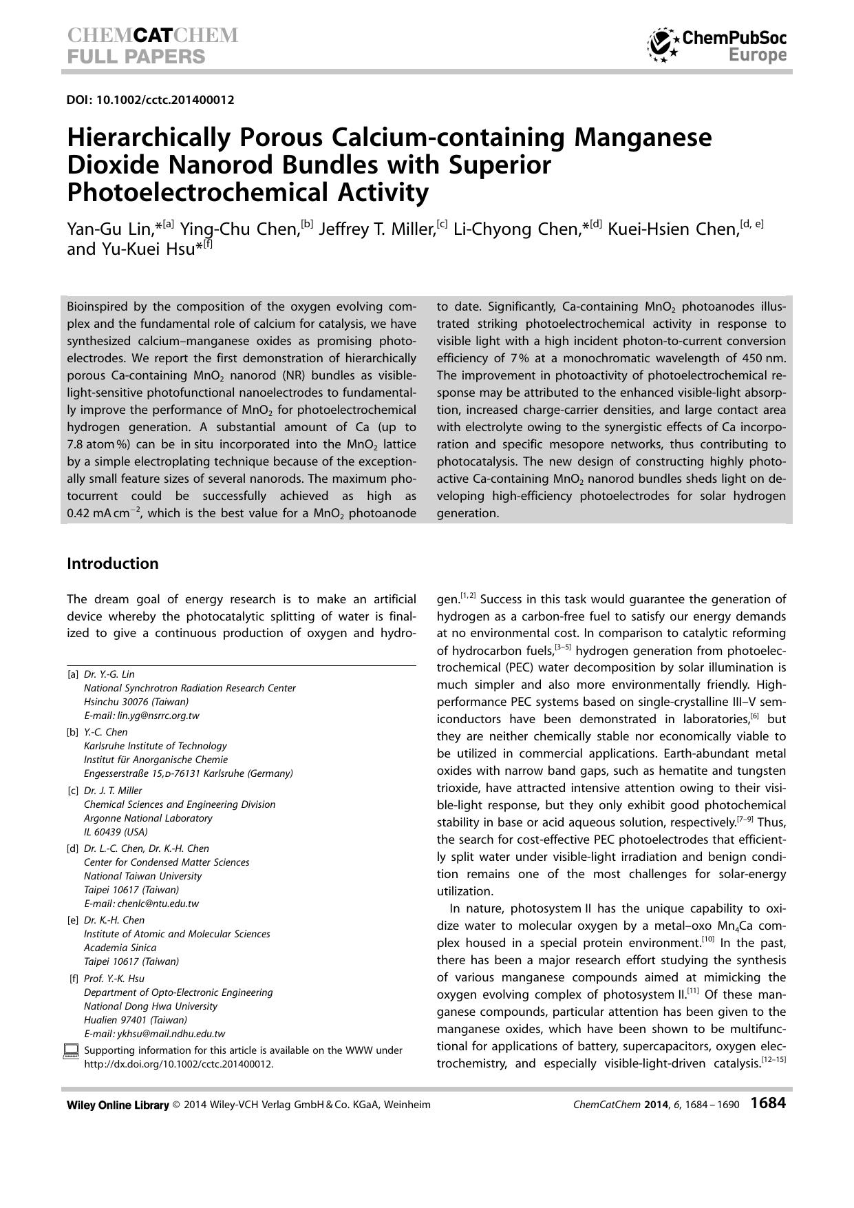 Hierarchically Porous Calciumcontaining Manganese Dioxide Nanorod Bundles with Superior Photoelectrochemical Activity by Unknown