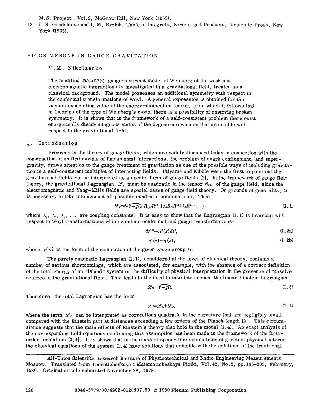 Higgs mesons in gauge gravitation by Unknown