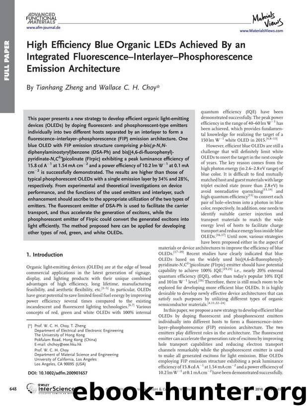 High Efficiency Blue Organic LEDs Achieved By an Integrated Fluorescence-Interlayer-Phosphorescence Emission Architecture by Unknown