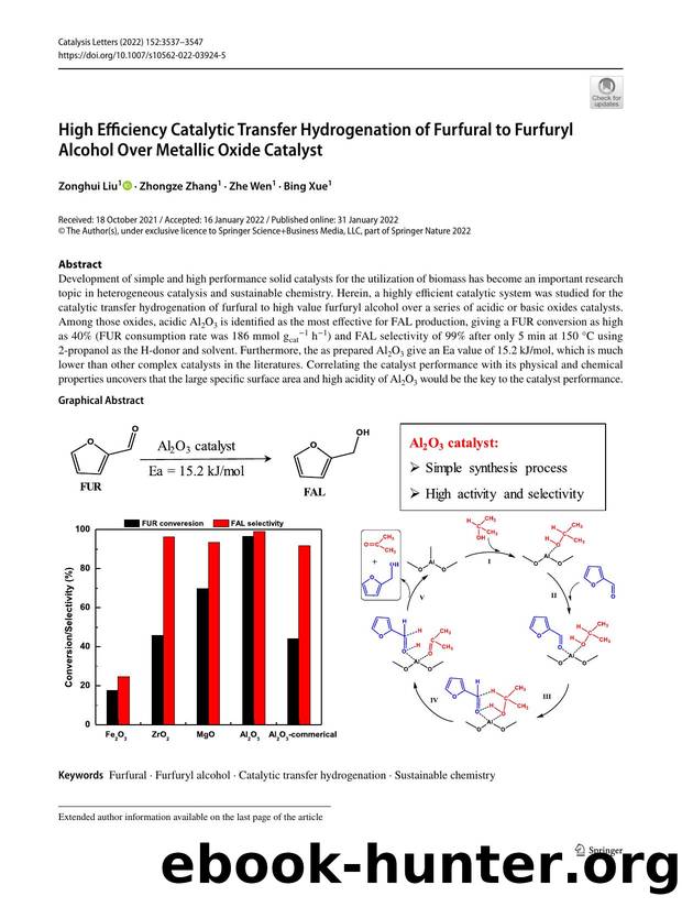 High Efficiency Catalytic Transfer Hydrogenation of Furfural to Furfuryl Alcohol Over Metallic Oxide Catalyst by Zonghui Liu & Zhongze Zhang & Zhe Wen & Bing Xue