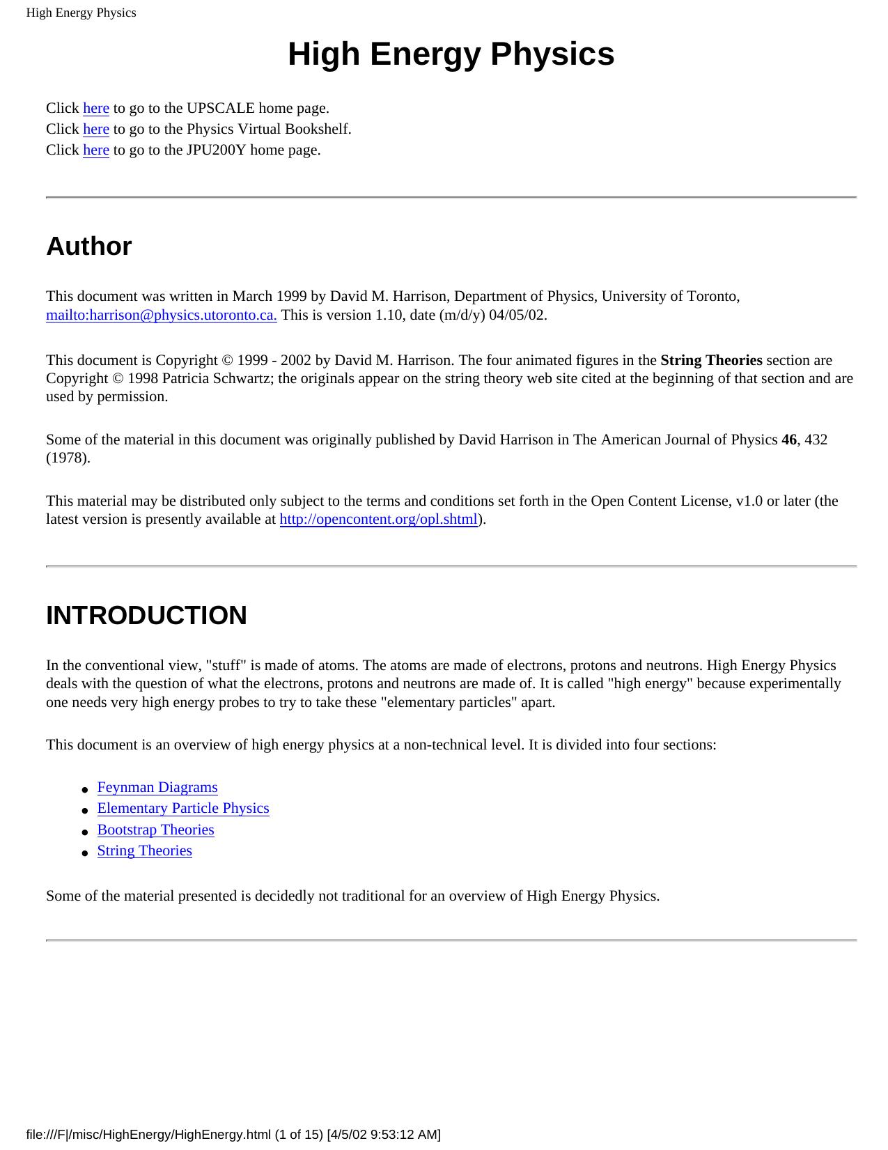 High Energy Physics by Harrison D.M