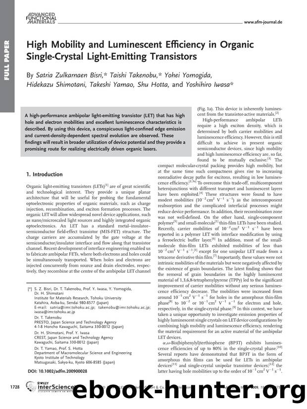 High Mobility and Luminescent Efficiency in Organic Single-Crystal Light-Emitting Transistors by Unknown