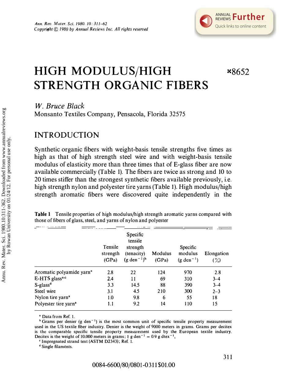 High ModulusHigh Strength Organic Fibers by W B Black