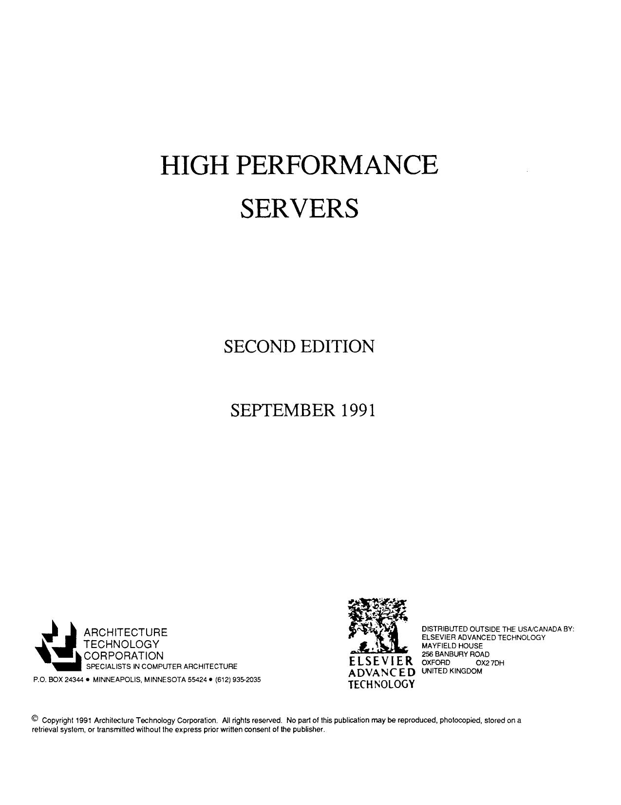 High Performance Servers by Architecture Technology Corpor. (Auth.)