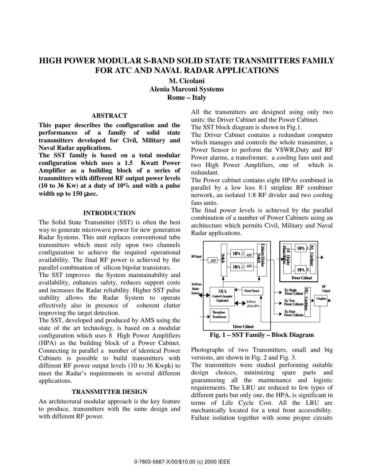 High Power Modular S-Band Solid State Transmitters Family for ATC and Naval Radar Applications by M. Cicolani