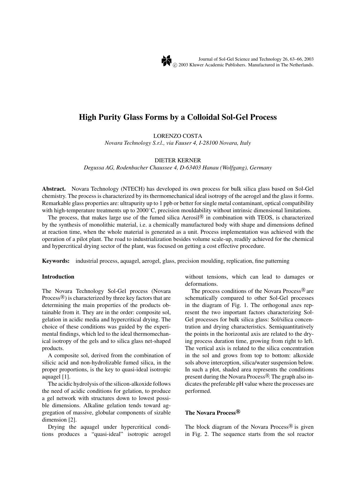High Purity Glass Forms by a Colloidal Sol-Gel Process by Unknown