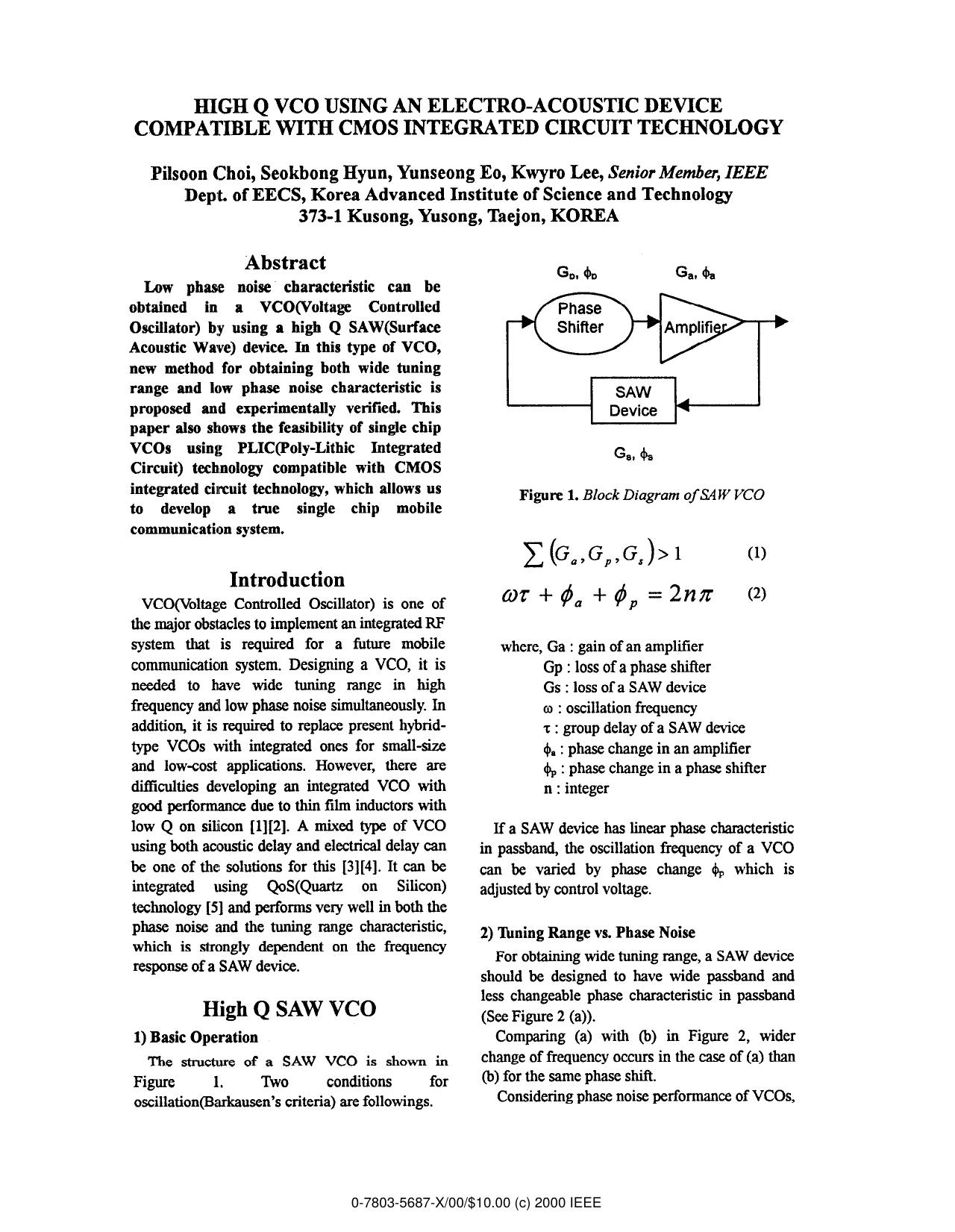 High Q VCO Using an Electro-Acoustic Device Compatible with CMOS Integrated Circuit Technology by P. Choi S. Hyun Y. Eo & K. Lee