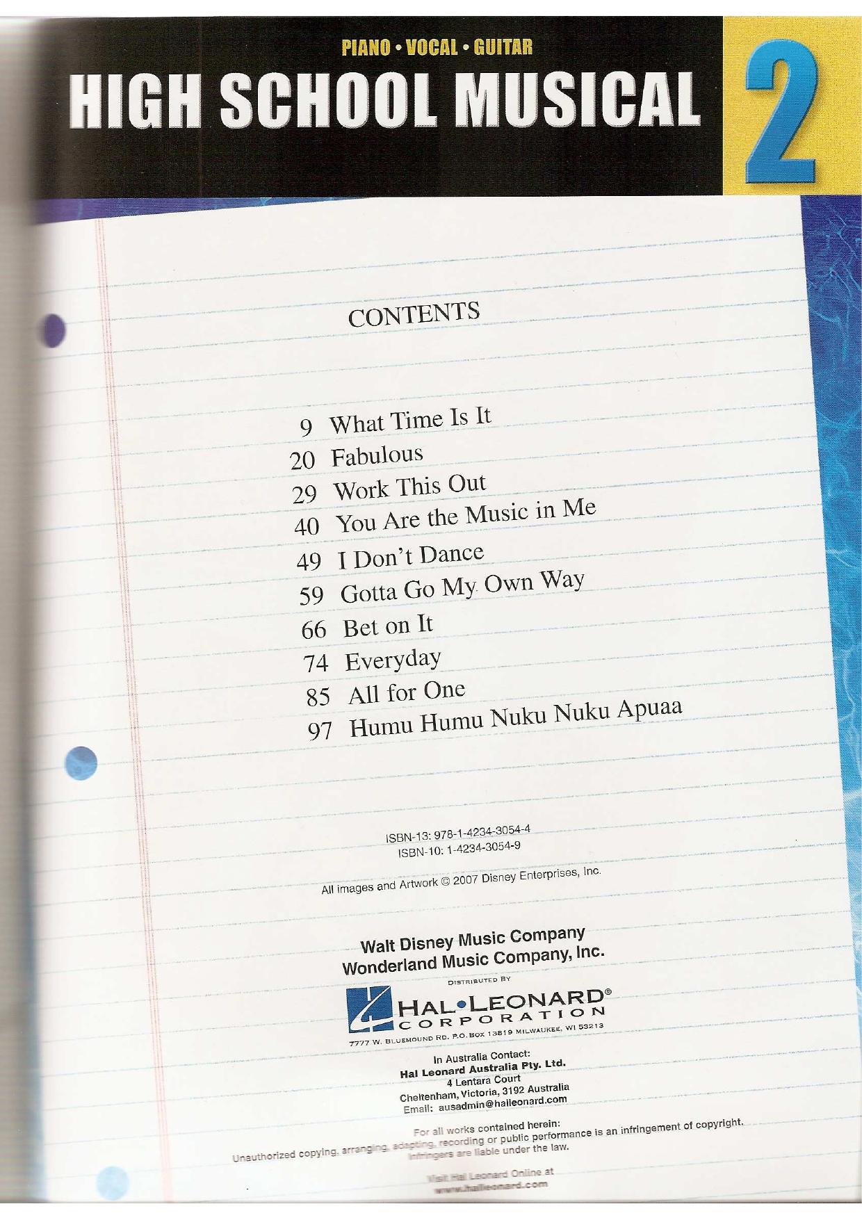 High School Musical 2 - Songbook 2 by Microstar