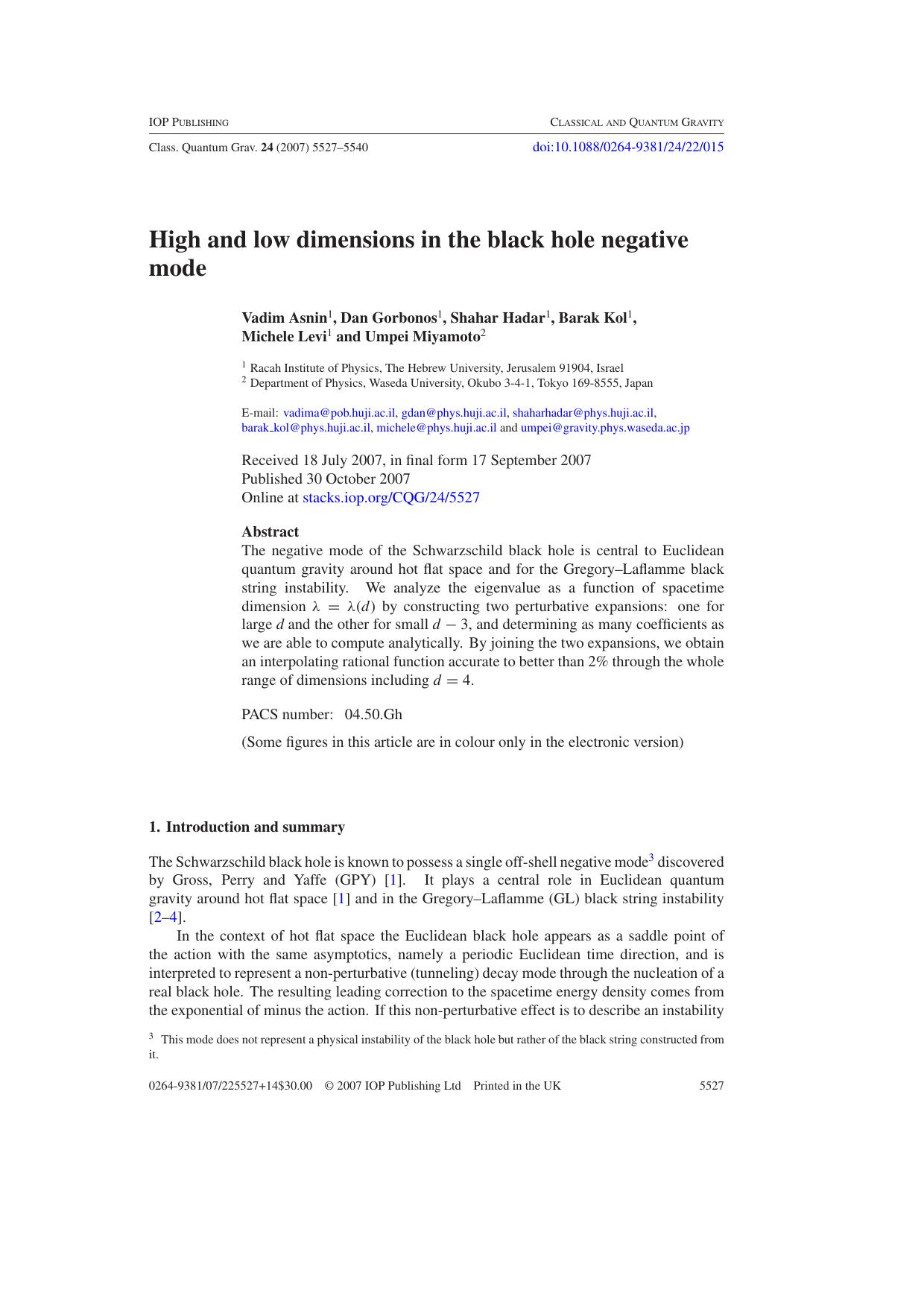 High and low dimensions in the black hole negative mode by V Asnin et al