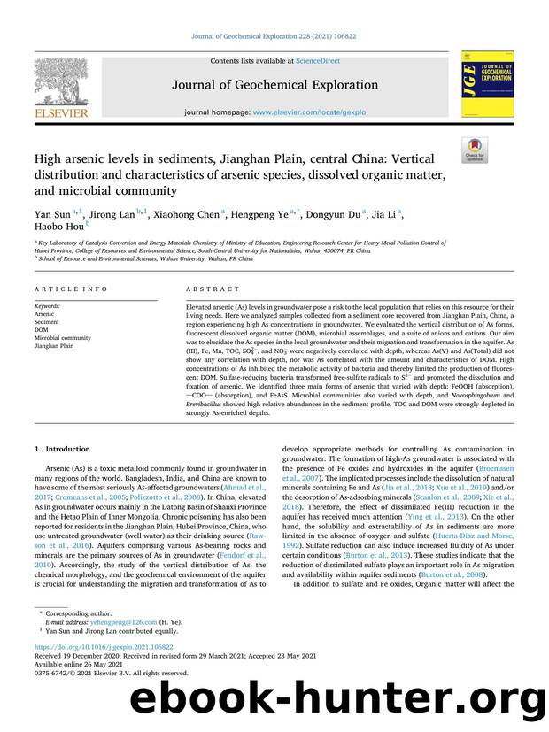 High arsenic levels in sediments, Jianghan Plain, central China: Vertical distribution and characteristics of arsenic species, dissolved organic matter, and microbial community by Yan Sun & Jirong Lan & Xiaohong Chen & Hengpeng Ye & Dongyun Du & Jia Li & Haobo Hou